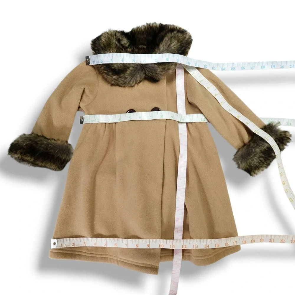 Starting Out Baby Girls‎ Faux Fur Collar Babydoll Dress Coat Camel Tan 24M